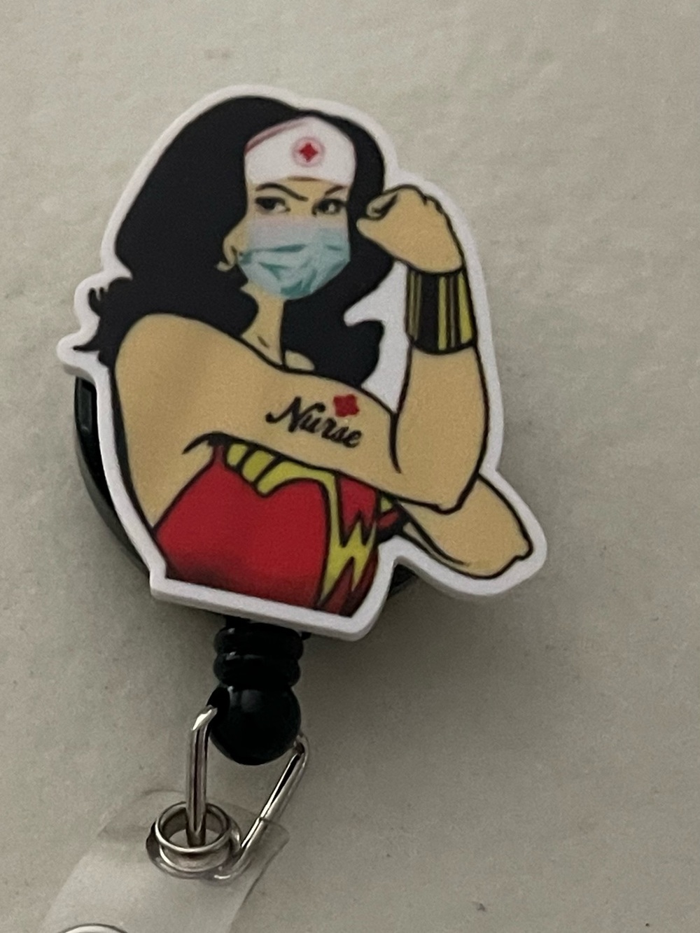 Wonder Nurse Badge Reel — Red, Black, Gold